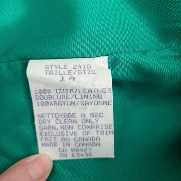 Vintage 1980s 1990s Bagatelle Margaret Godfrey bright green leather jacket. - Picture 8 of 11